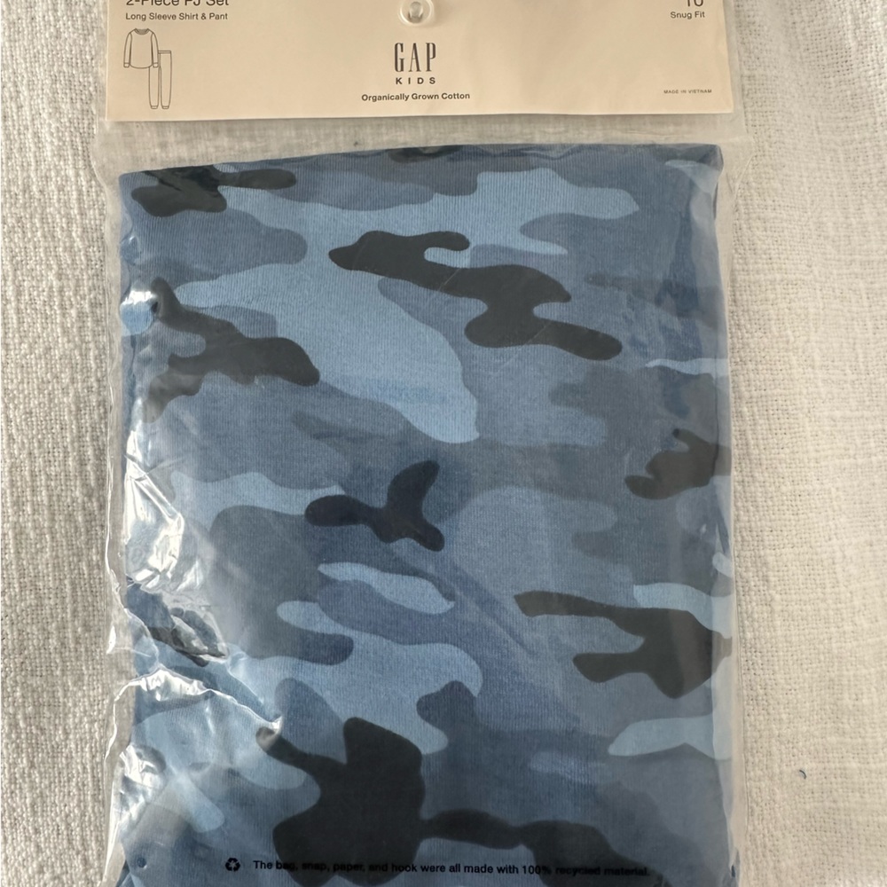 🆕 NWT Gap Kids  organic 2 piece long sleeve PJ set CAMO sz 10 New.
